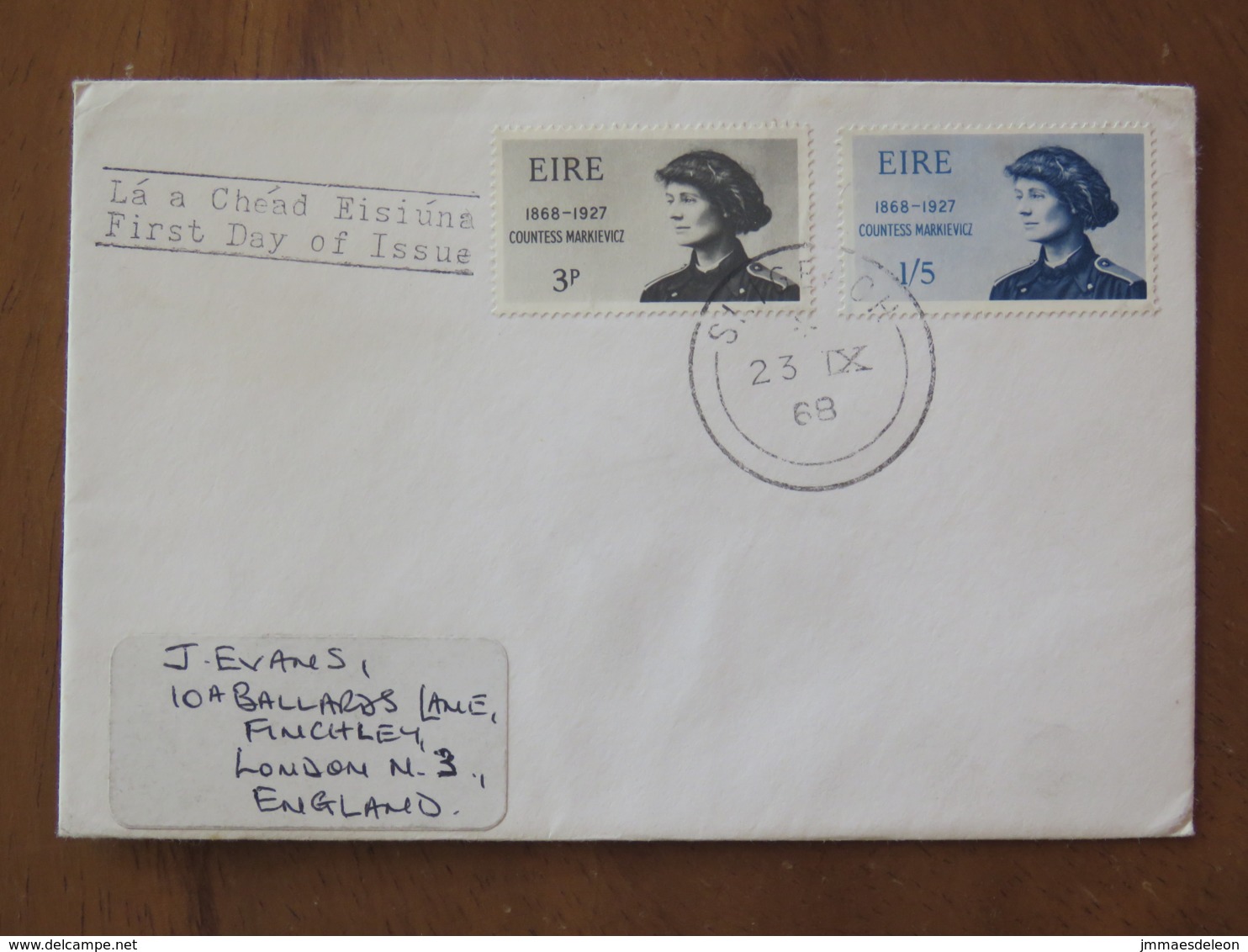 Ireland 1968 FDC Cover To England - Countess Markievicz - Briefe U. Dokumente