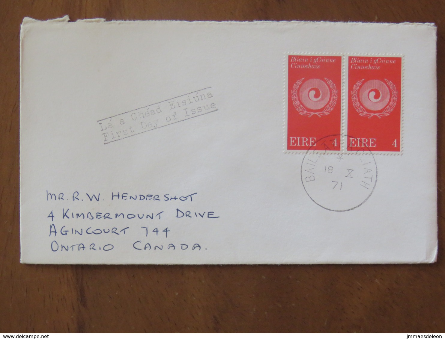 Ireland 1971 FDC Cover To Canada - Racial Equality Emblem - Lettres & Documents