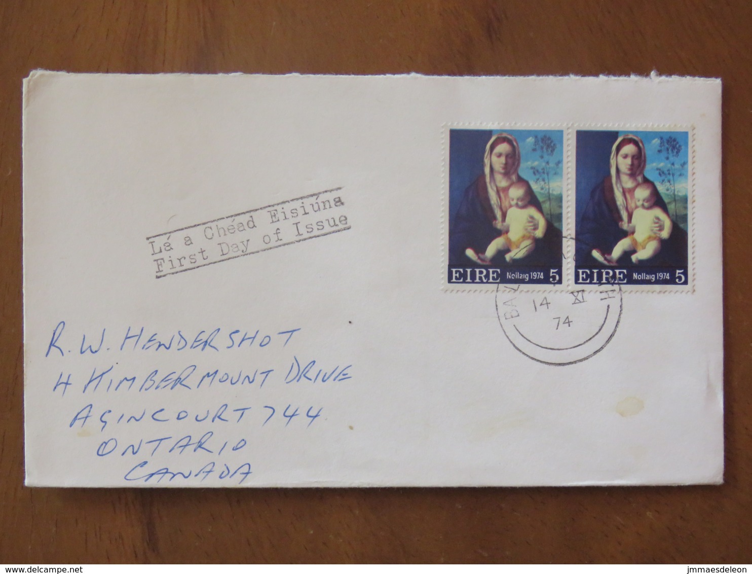 Ireland 1974 FDC Cover To Canada - Virgin And Child By Bellini - Christmas - Briefe U. Dokumente