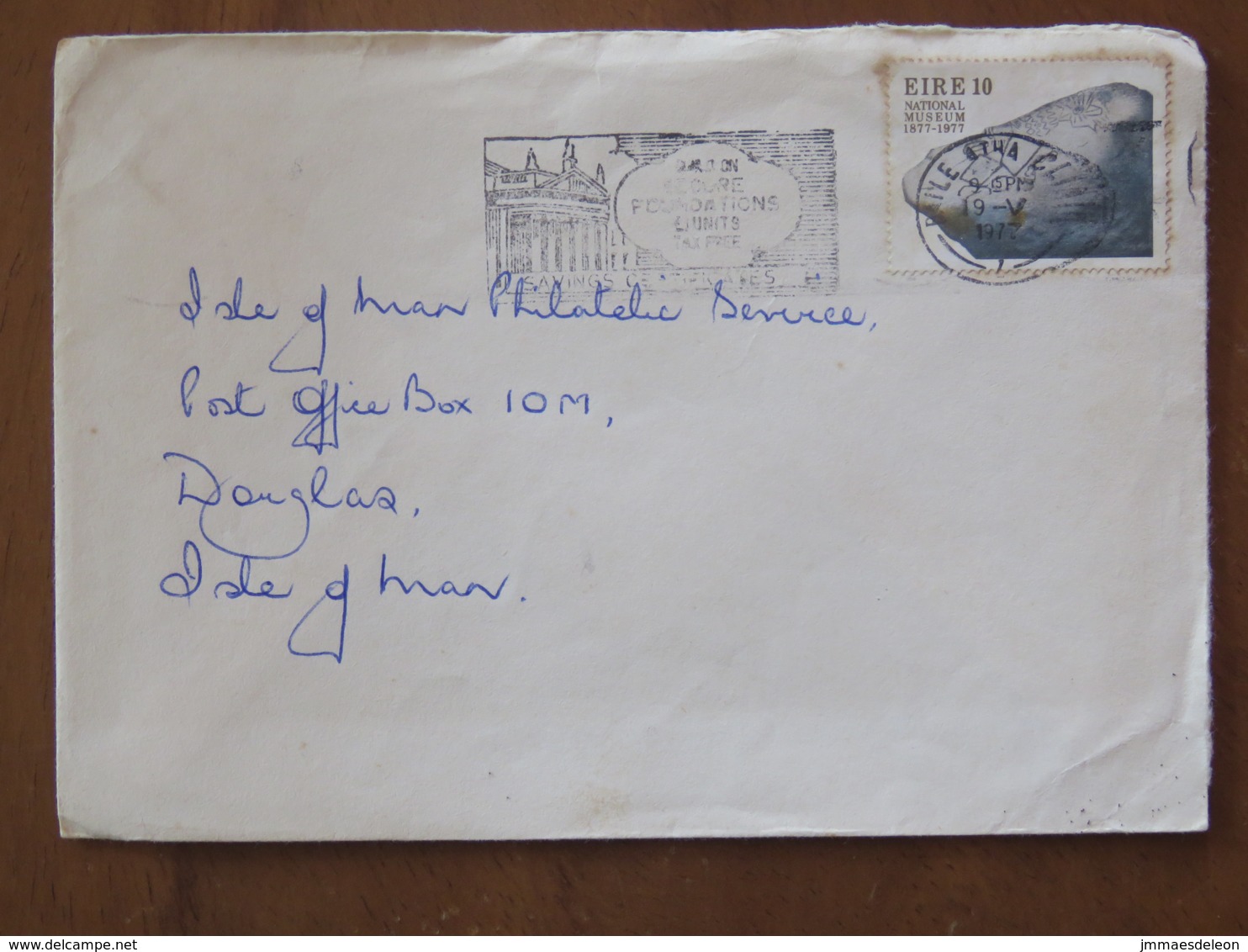 Ireland 1977 Cover Baile Atha To Isle Of Man - National Museum - Bank Slogan - Stone From Newgrange - Briefe U. Dokumente