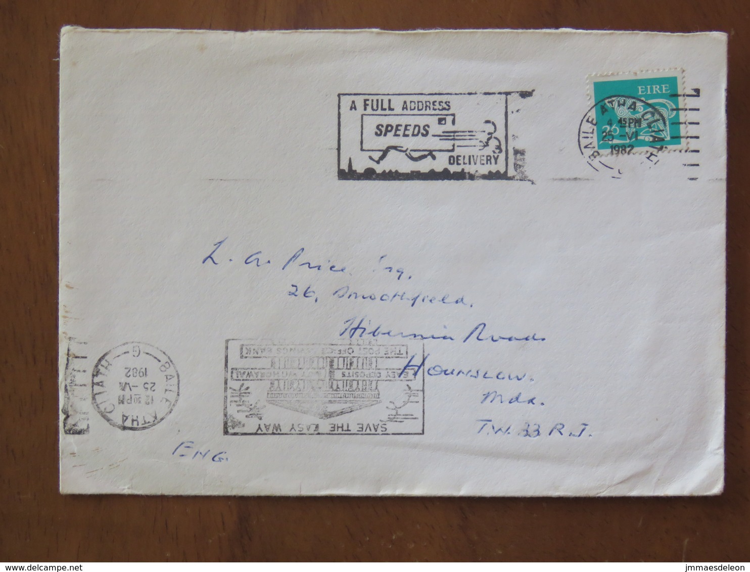 Ireland 1982 Cover Baile Atha To England - Dog - Bank Slogan - 2 Different Slogans - Lettres & Documents