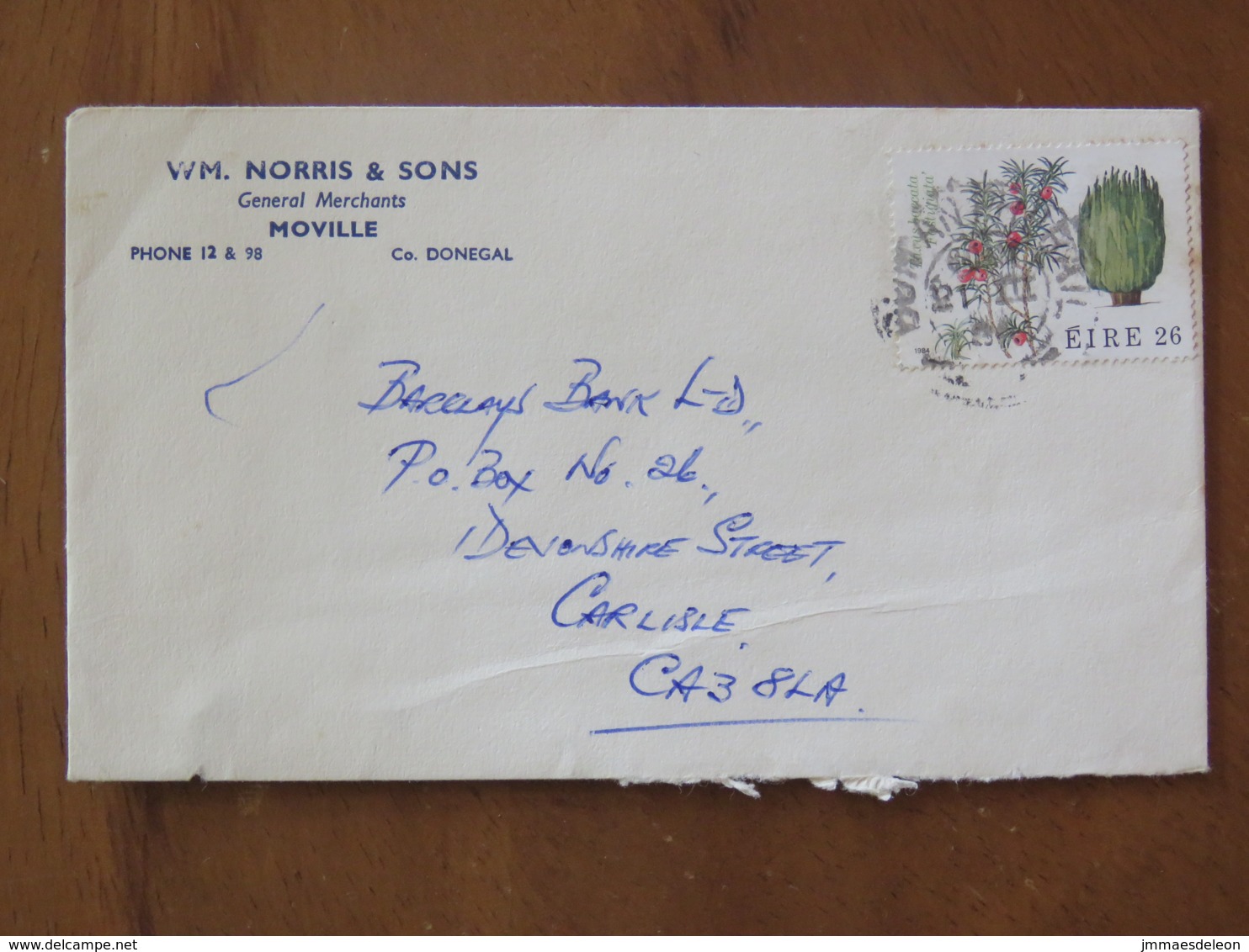 Ireland 1984 Cover Moville To England - Local Tree - Briefe U. Dokumente