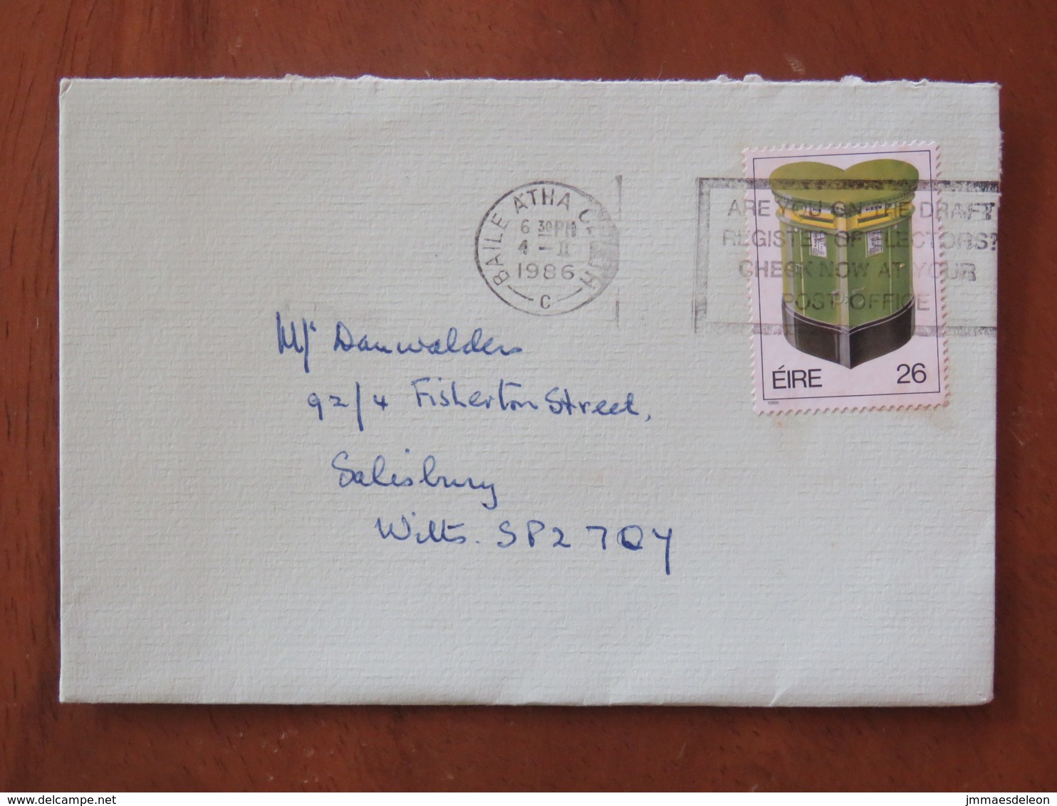 Ireland 1986 Cover Baile Atha To England - Mail Box Heart - Covers & Documents