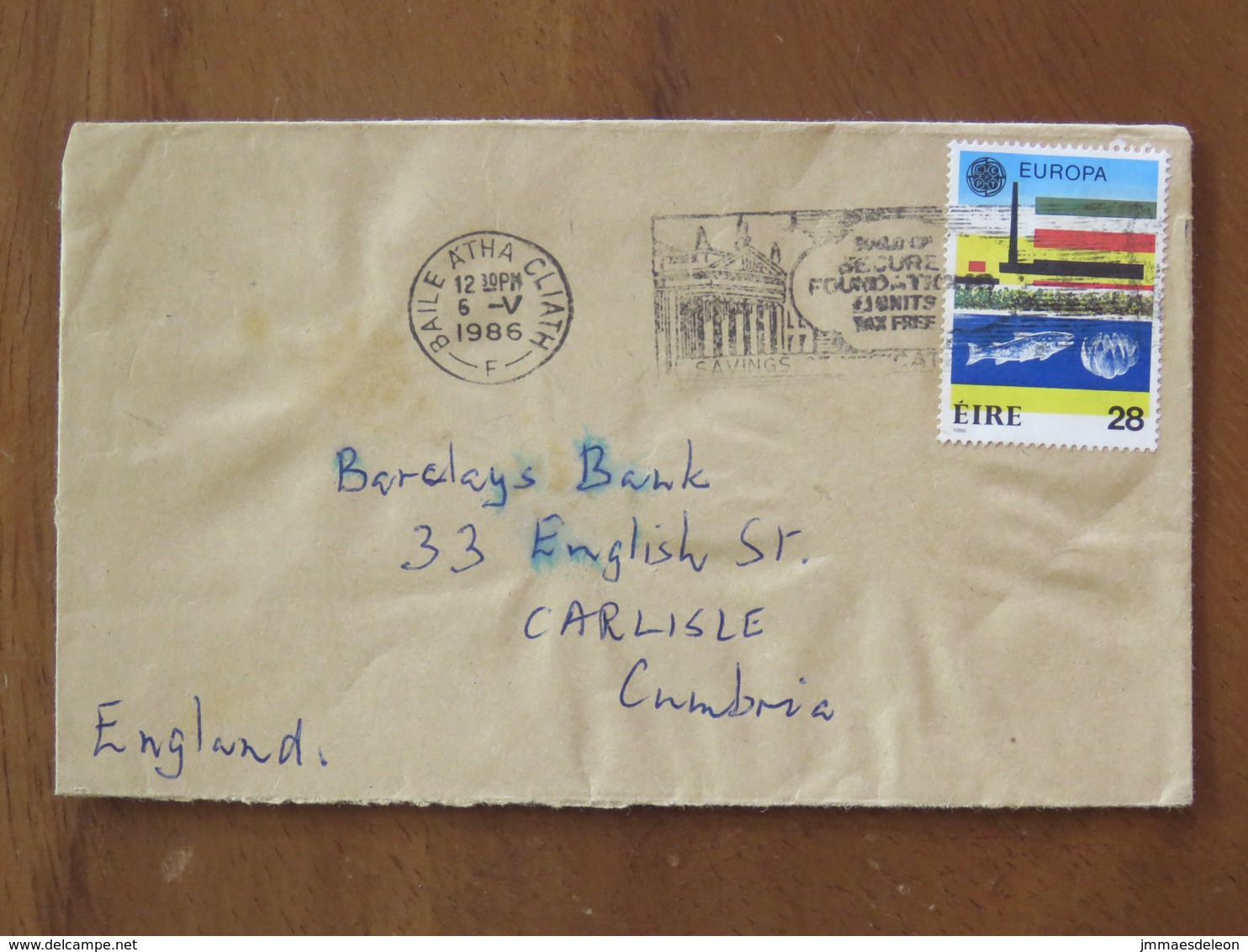 Ireland 1986 Cover Baile Atha To England - Europa CEPT Fish - Brieven En Documenten