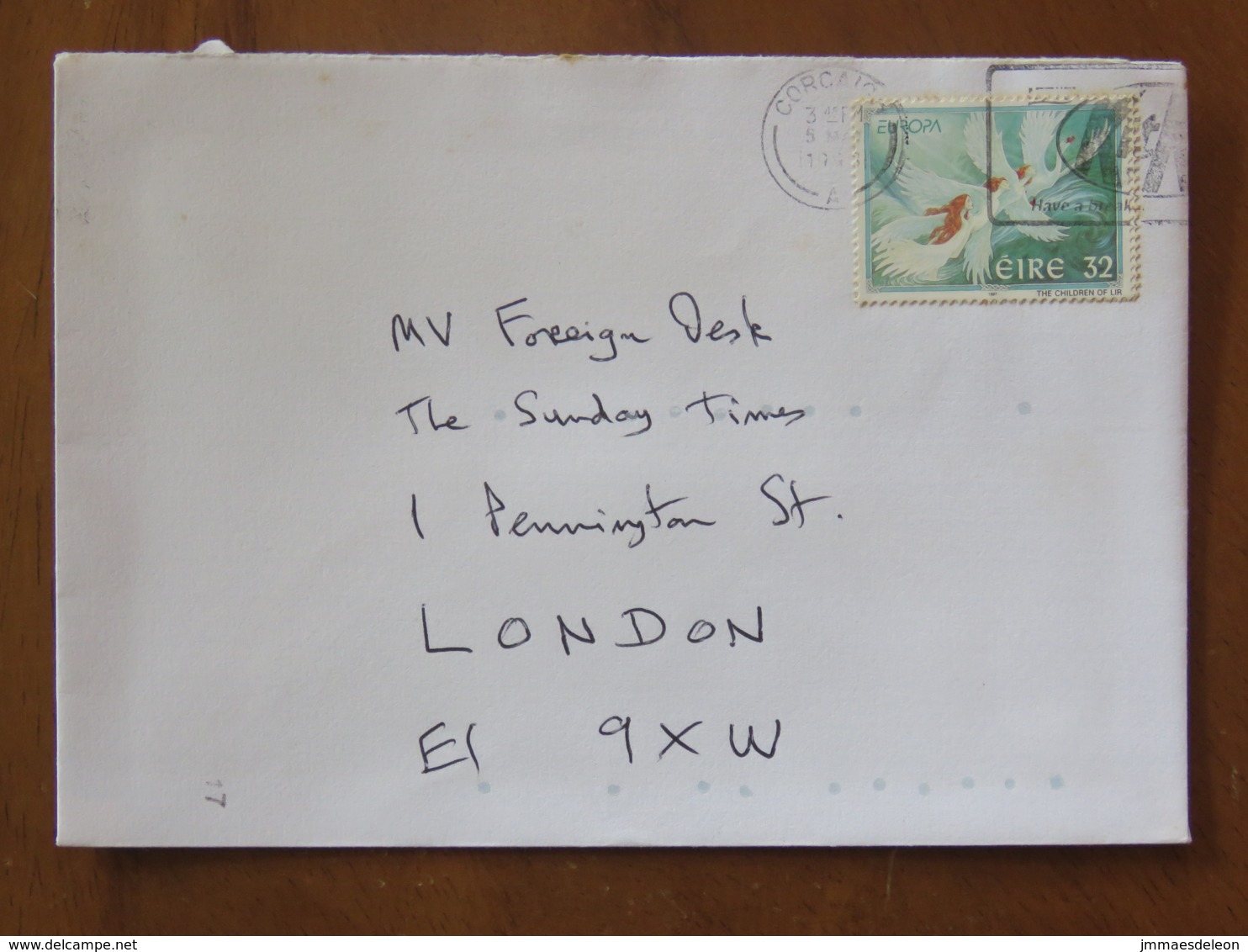 Ireland 1987 Cover Corcaigh To England - Europa - Fairy Tales (2 Stamps One On The Other) - Cartas & Documentos