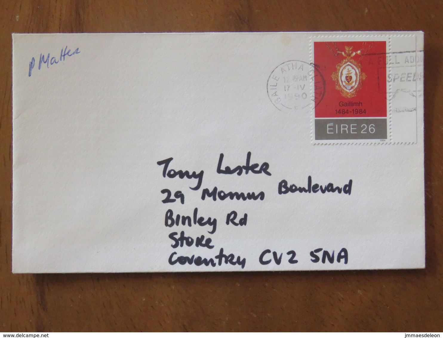 Ireland 1990 Cover Baile Atha To England - Mayoral City Of Galway - Storia Postale