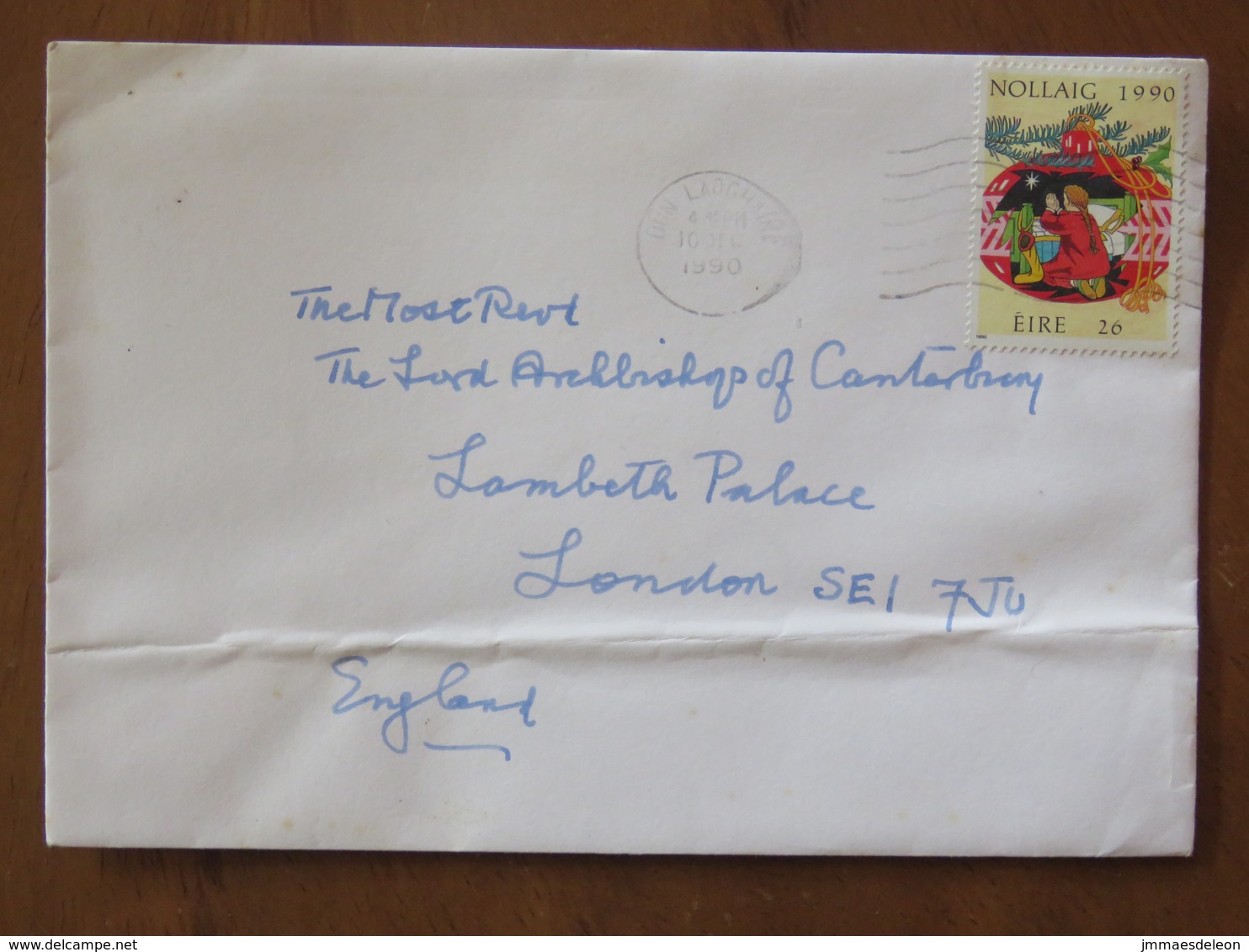 Ireland 1990 Cover Dun Laoghaire To England - Christmas - Lettres & Documents