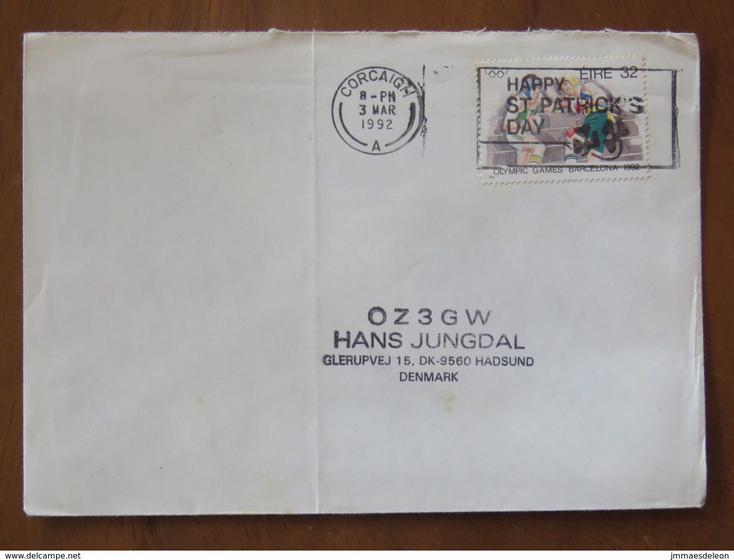 Ireland 1992 Cover Corcaigh To Denmark - Olympic Games Barcelona Boxing - Brieven En Documenten