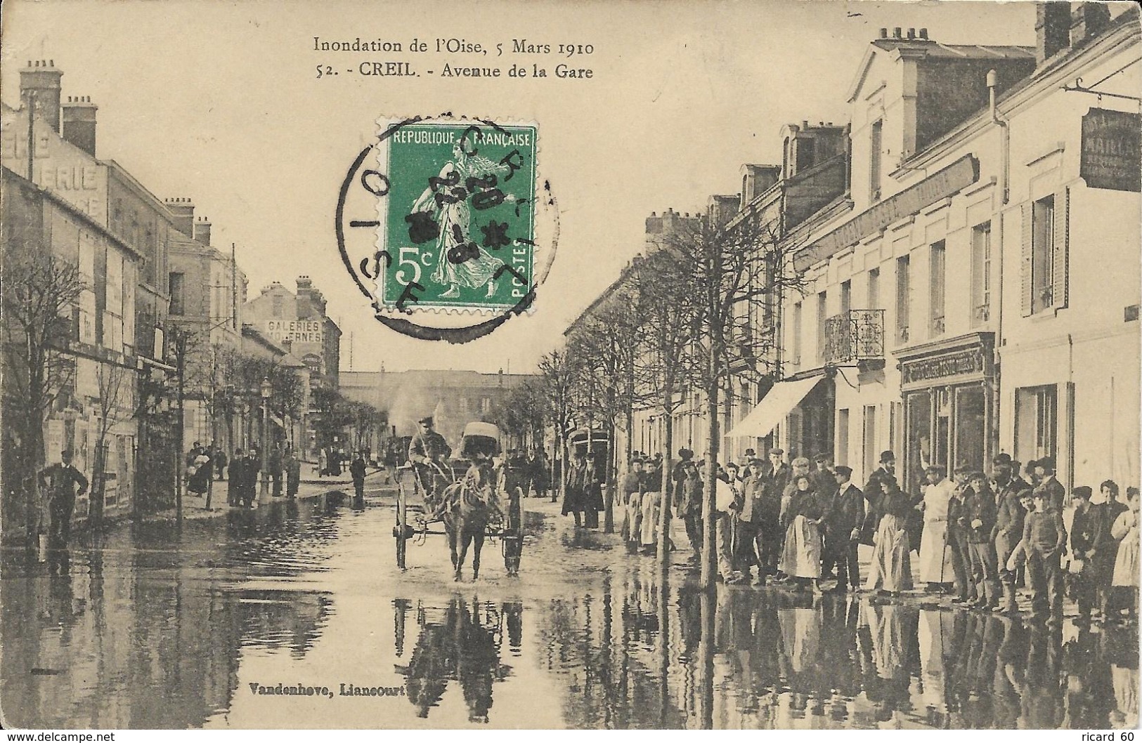 Cpa Creil, Avenue De La Gare, Inondations De Mars 1910, Animée - Creil