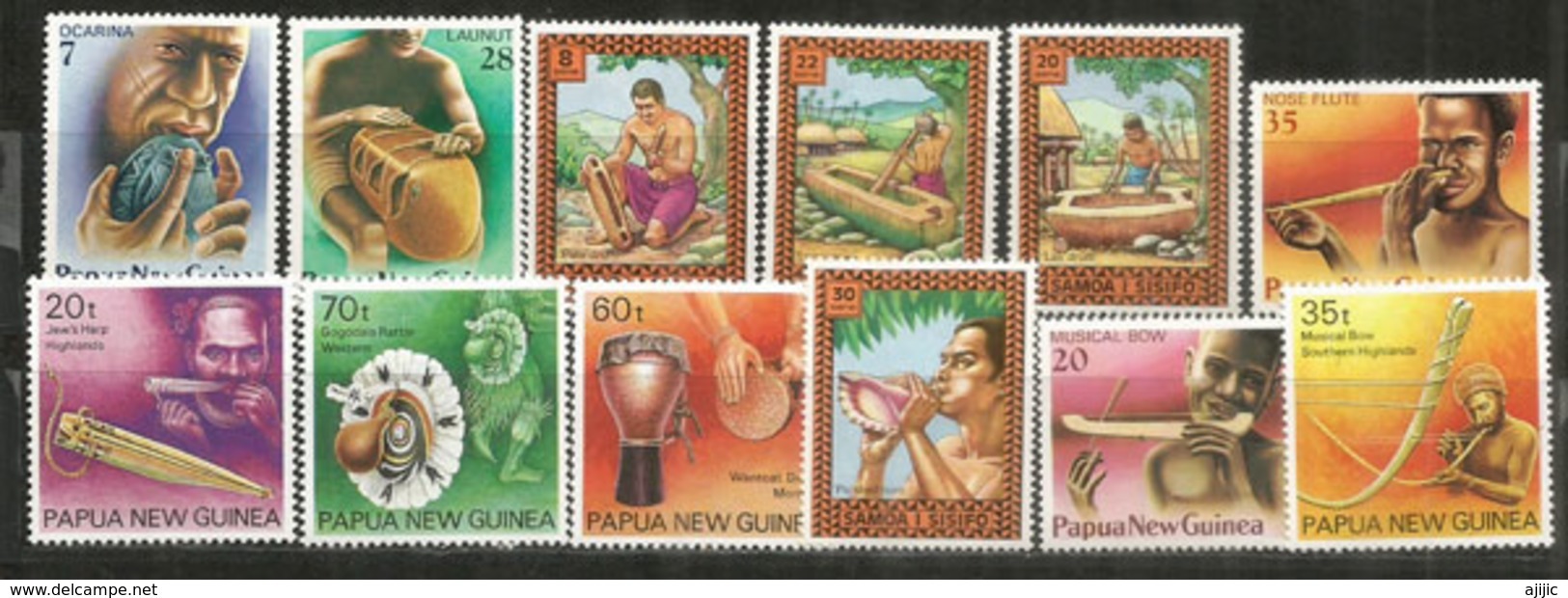 Instruments De Musique De Papouasie Et îles Samoa.  12 Timbres Neufs **, Côte 15,00 Euro - Samoa