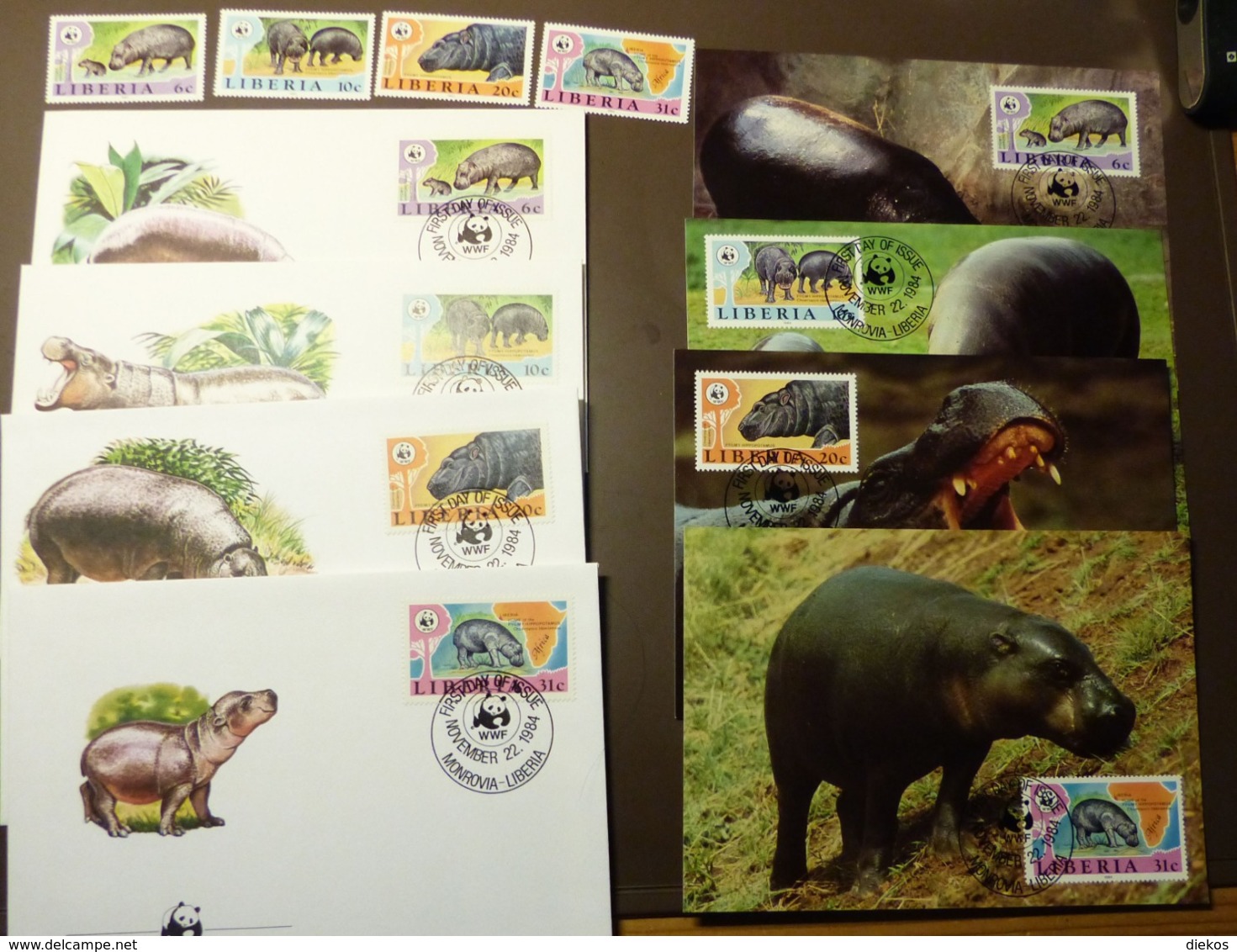 Liberia 1984 WWF Zwergflusspferd Hippopotame Mi 1315 -18 Maxi Card FDC MNH ** #cover 4978 - Collections, Lots & Séries