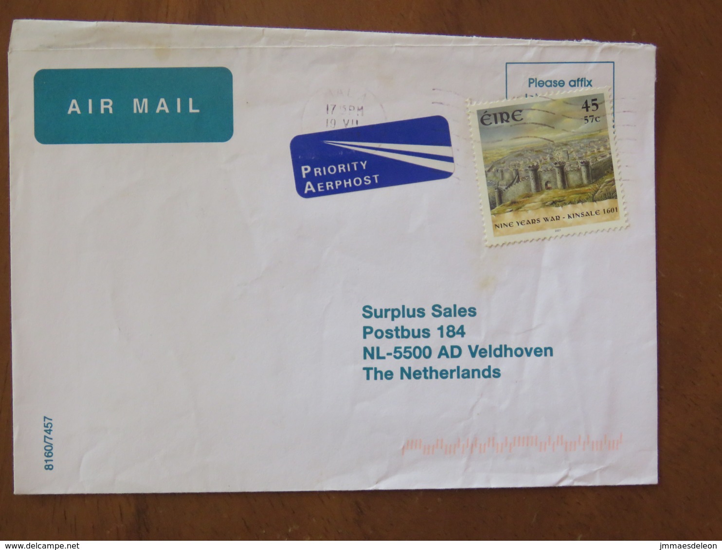 Ireland 2001 Cover To Holland - Battle Of Kinsale - Kinsale Fort - Storia Postale