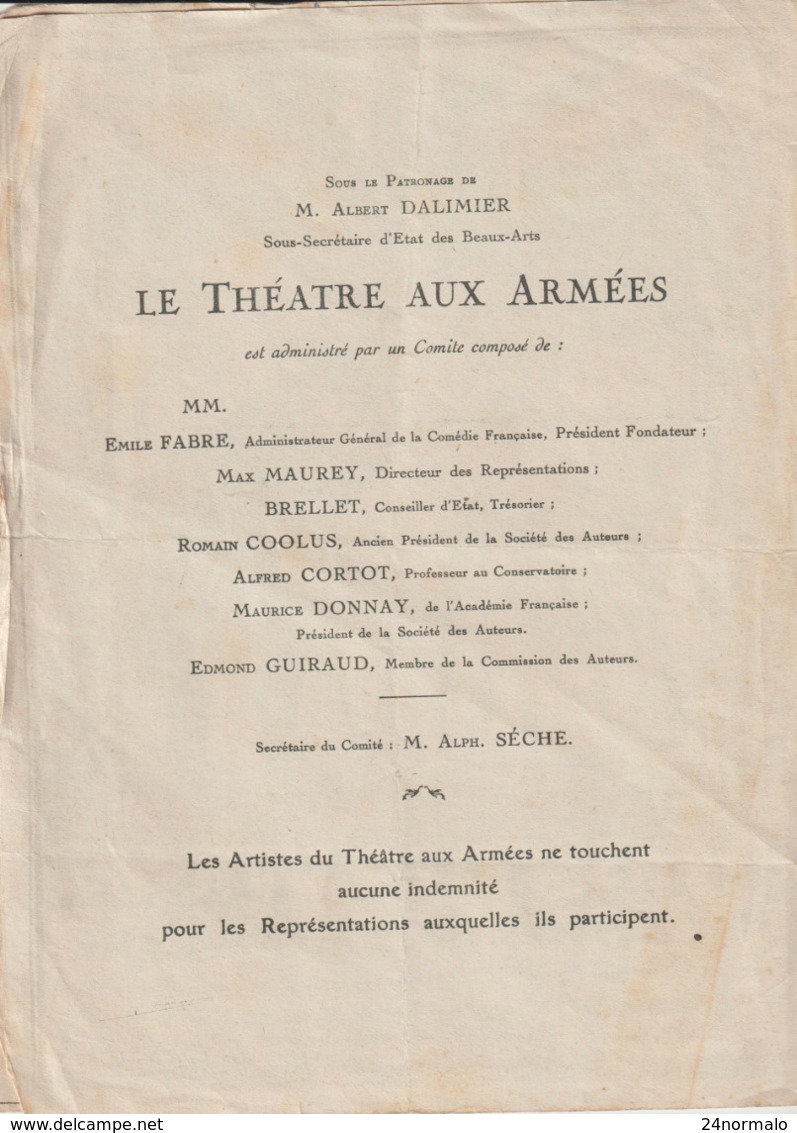 Guerre De 14-18 : Programme Du Théatre Aux Armées De La République 1917 - Documents Historiques