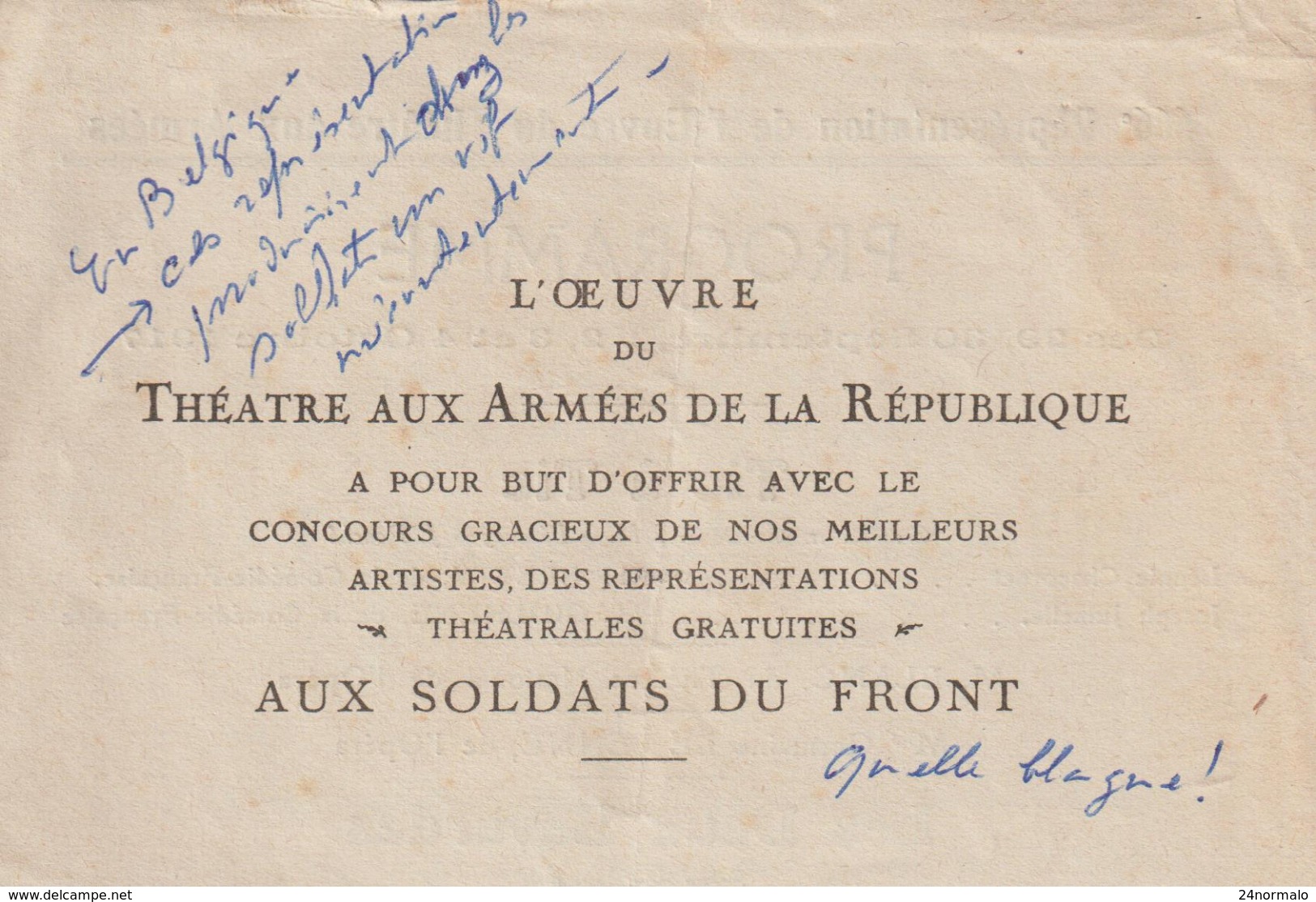 Guerre De 14-18 : Programme Du Théatre Aux Armées De La République 1917 - Documents Historiques