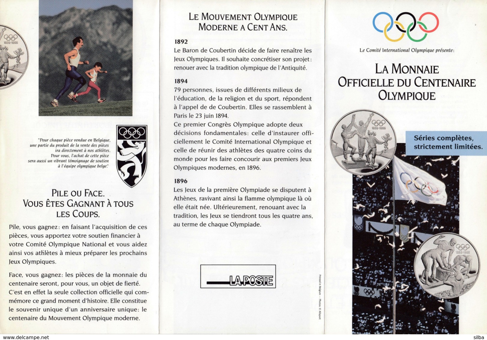 France 1993 / Olympic Games Atlanta 1996 / Silver And Gold Coins / Champions, Team Swimming / Prospectus, Brochure - Français