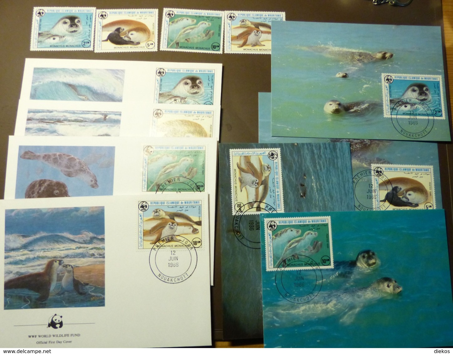 Mauritanie 1986 WWF Mittelmeer-Mönchsrobbe  Phoques  Michel 871-874  Maxi Card FDC MNH ** #cover 4985 - Collections, Lots & Séries