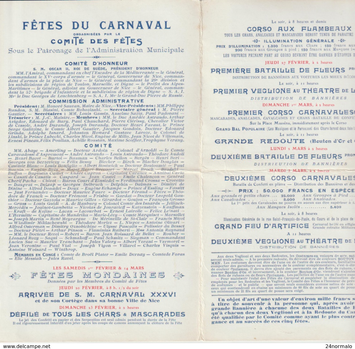 Programme Des Fêtes De Nice 1908 : Carnaval Et Autres... - Programs