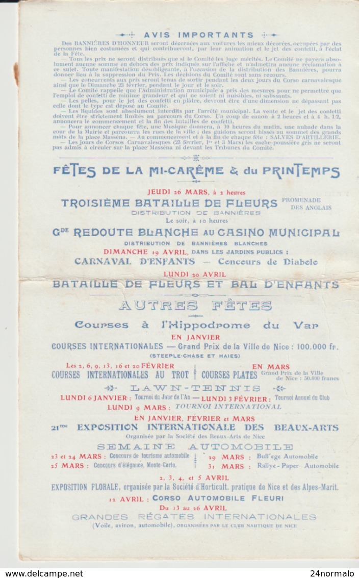 Programme Des Fêtes De Nice 1908 : Carnaval Et Autres... - Programs