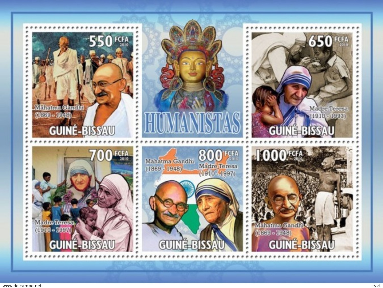 Guinea-Bissau, 2010. [gb10402] Humanists (Mahatama Gandhi, Mother Teresa) (s\s+block) - Mahatma Gandhi