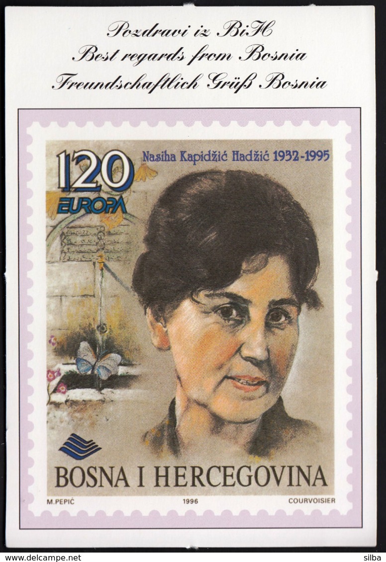 Bosnia And Herzegovina 1996 / Best Regards / Stamp / EUROPA Stamps - Famous Women, Nasiha Kapidzic Hadzic - Stamps (pictures)