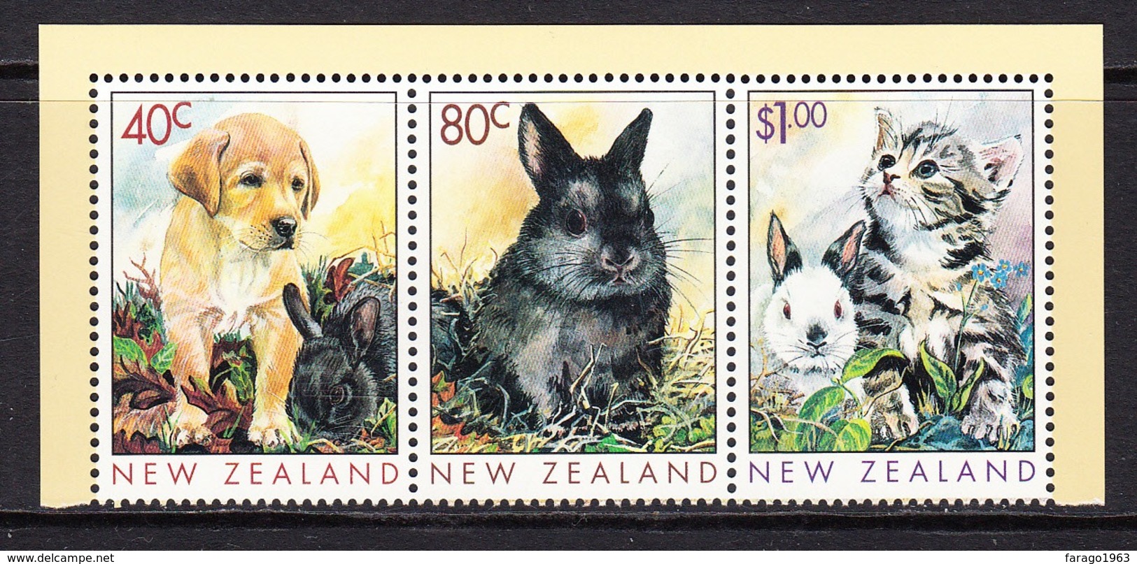 1999 New Zealand Year Of The Rabbit Dogs Cats Complete Set Of 3 MNH - Gatti