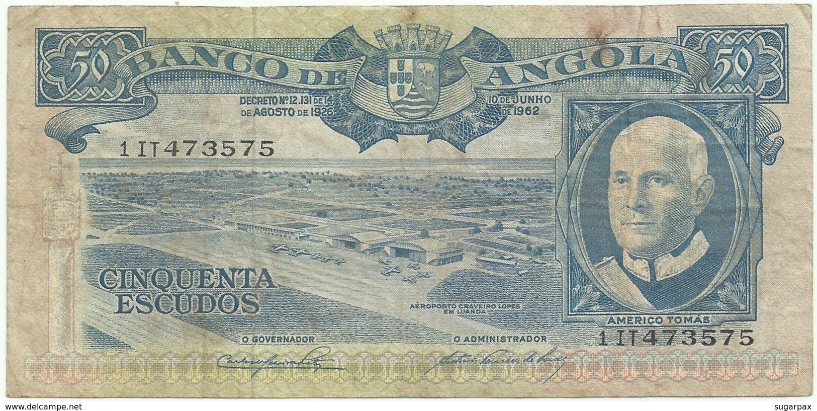 Angola - 50 Escudos - 10.06.1962 - Pick 93 - Série 1 IT - Américo Tomás - PORTUGAL - Angola