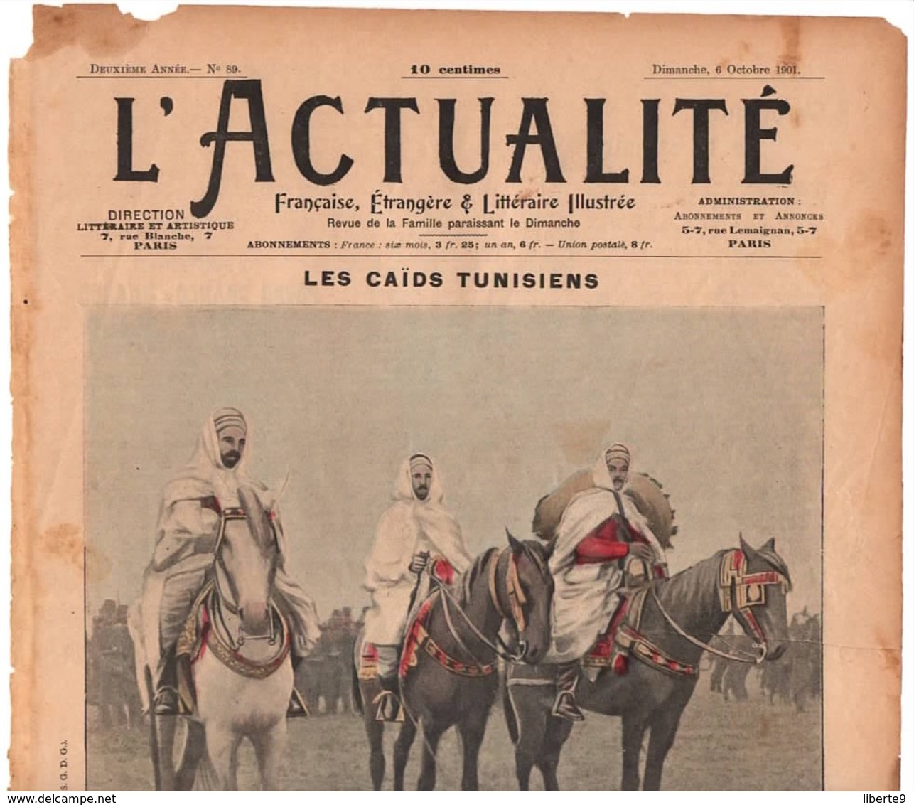 Tunisie 1900 1er Page Extraite D'une Revue 1 Feuille 24x32cm Caïd Grand Chef Tunisien à Cheval Sousse Kairouan - Casa & Decoración