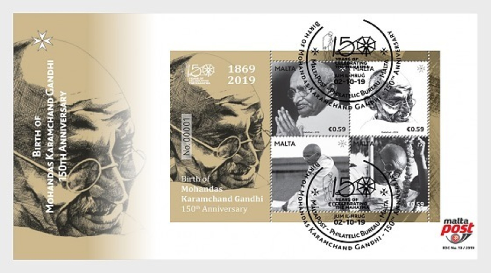 H01 Malta 2019 Birth Of Mohandas Karamchand Gandhi - 150th Anniversary FDC - Malta (Orden Von)