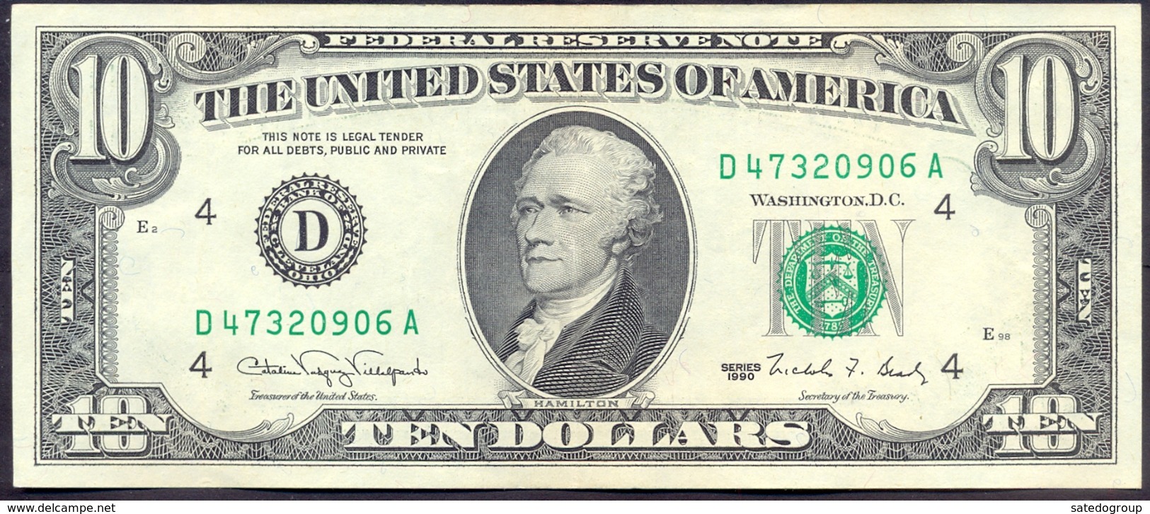 USA 10 Dollars 1990 D  - XF # P- 486 < D - Cleveland OH > - Biljetten Van De  Federal Reserve (1928-...)