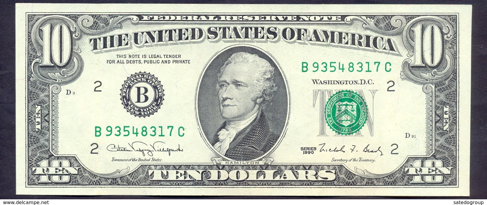 USA 10 Dollars 1990 B  - XF # P- 486 < B - New York NY > - Biljetten Van De  Federal Reserve (1928-...)