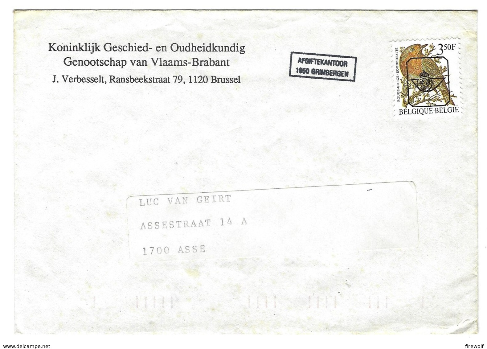 B26 - Belgium - Precancel Stamp Robin Redbreast On Cover - Sperlingsvögel & Singvögel