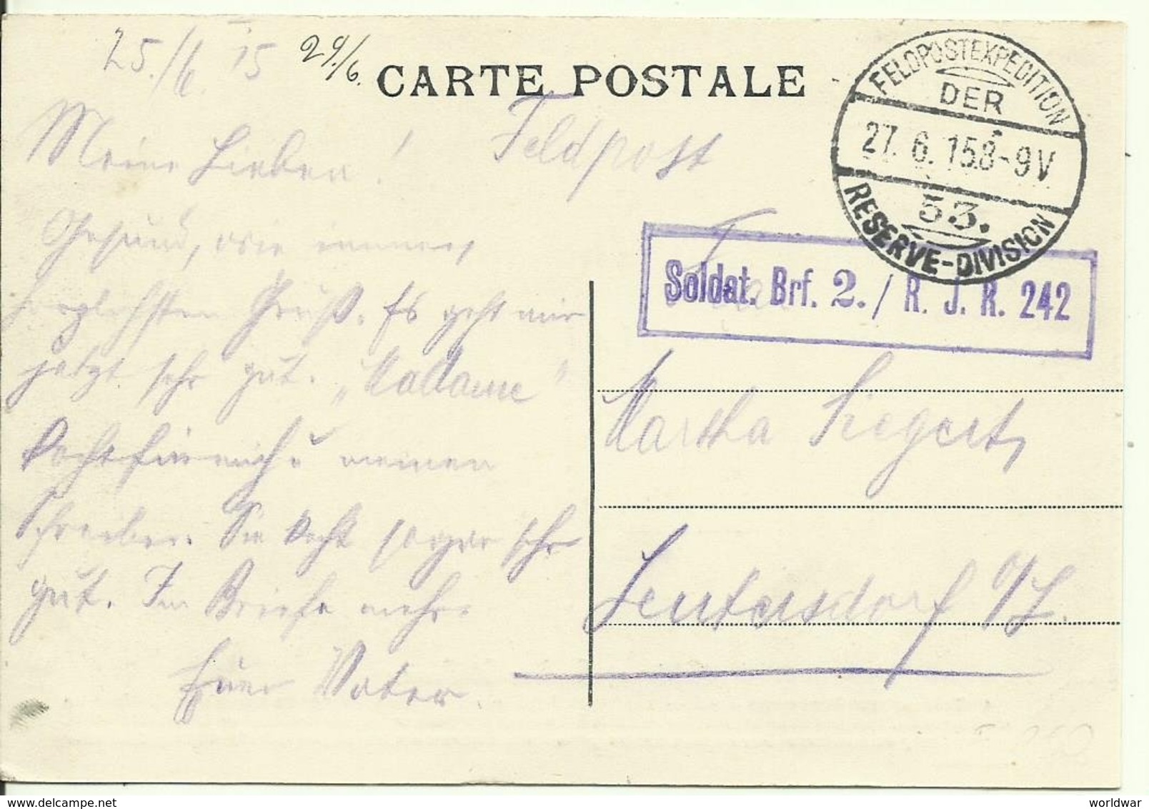 1915  Karte 53. Reserve-Division (in Belgien) Nach Leutersdorf - 1. Weltkrieg