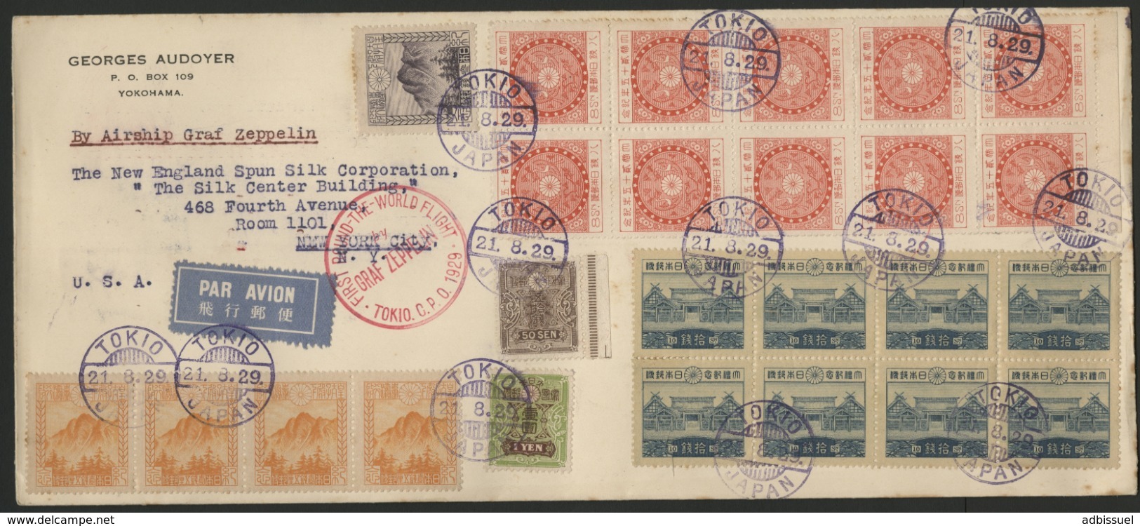 RARE First Round The World Flight / Outstanding Postage, JAPAN ZEPPELIN TOKYO - LAKEHURST. To NY. See Full Description - Covers & Documents