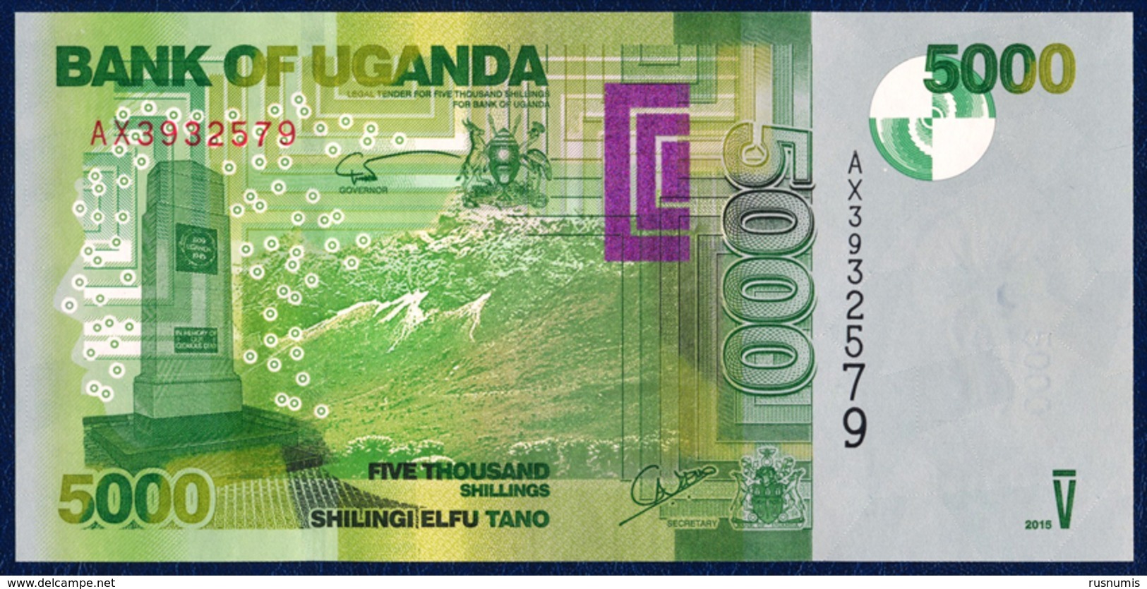 UGANDA 5000 SHILLINGS P-51d FAUNA BIRD 2015 UNC - Oeganda