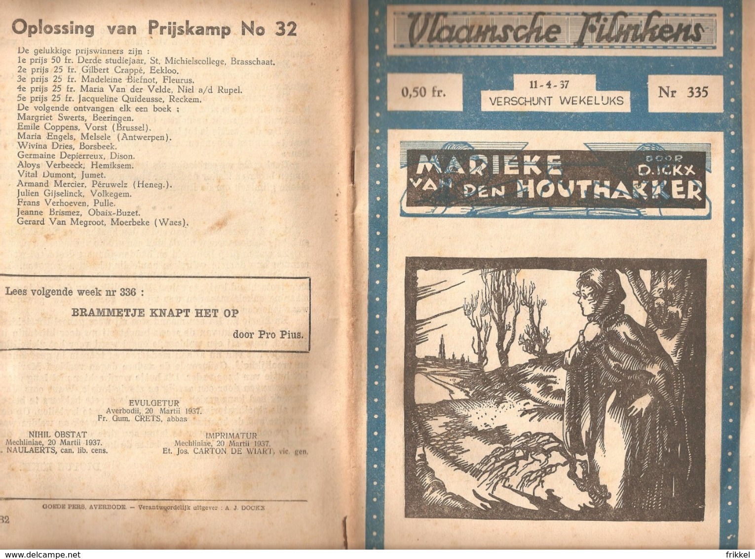 Vlaamsche Filmkens 335 Marieke Van Den Houthakker D Ickx 1937 GROOT FORMAAT: 16x23,5cm Averbode's Jeugbibliotheek - Anciens