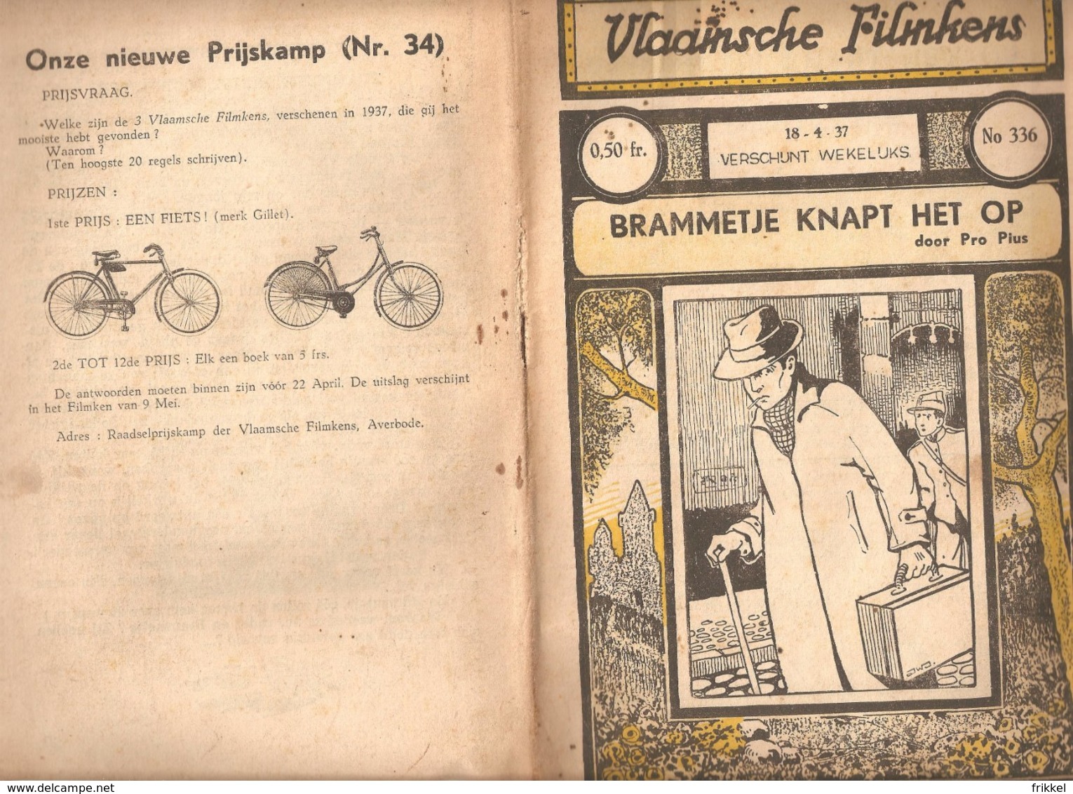 Vlaamsche Filmkens 336 Brammetje Knapt Het Op Pro Pius 1937 GROOT FORMAAT: 16x23,5cm Averbode's Jeugbibliotheek - Anciens