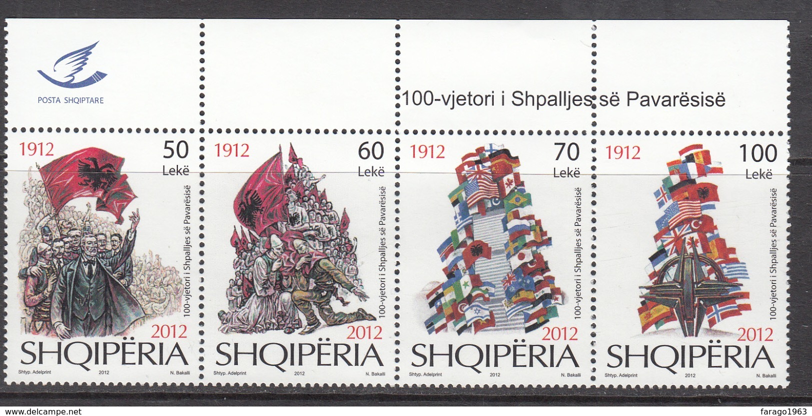 2012 Albania Albanie Independence Flags Complete  Strip Of 4 MNH - Albanien
