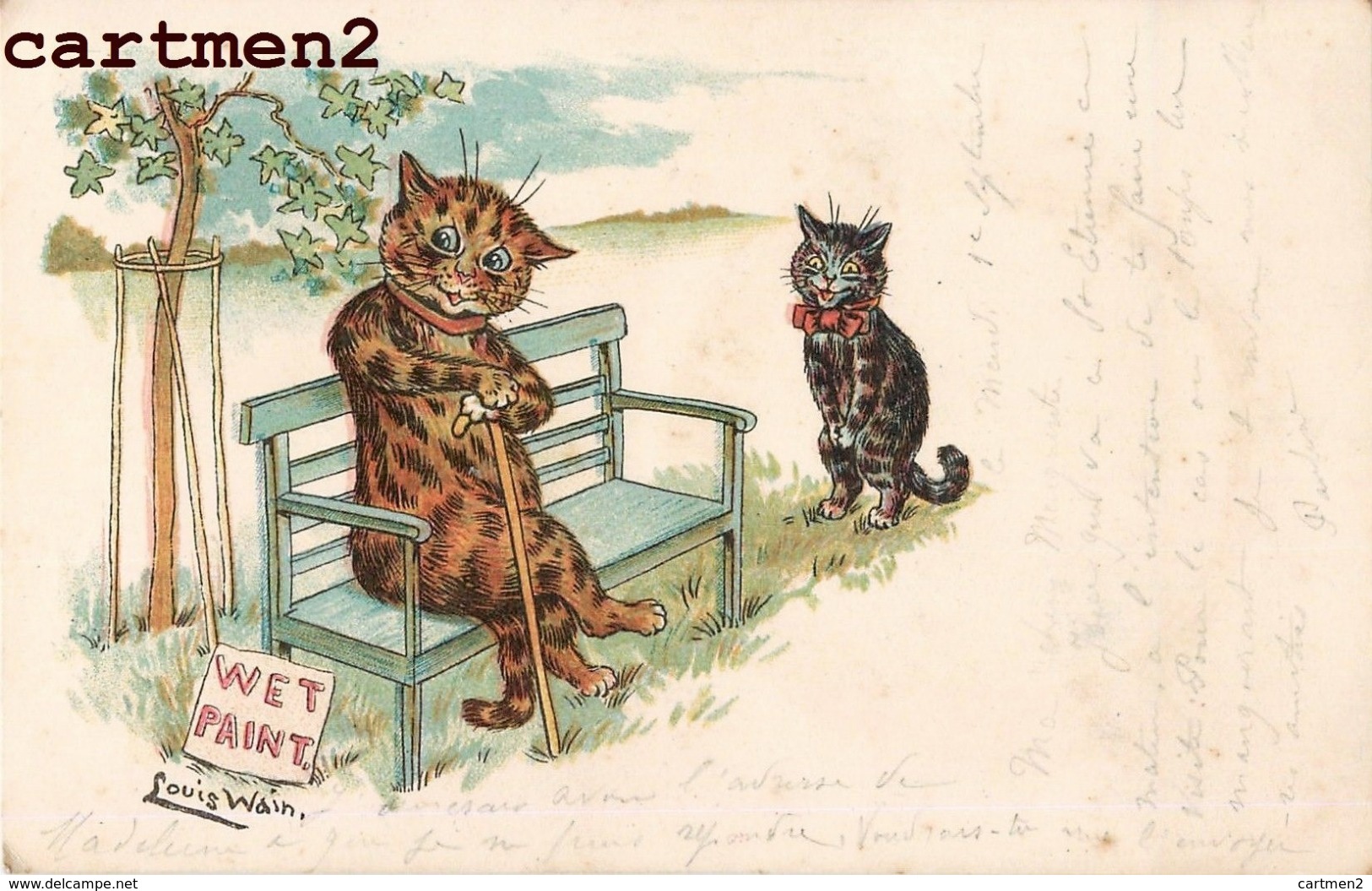 ILLUSTRATEUR LOUIS WAIN CAT " WET PAINT " ILLUSTRATOR HUMOR CHAT KAT 1900 - Wain, Louis