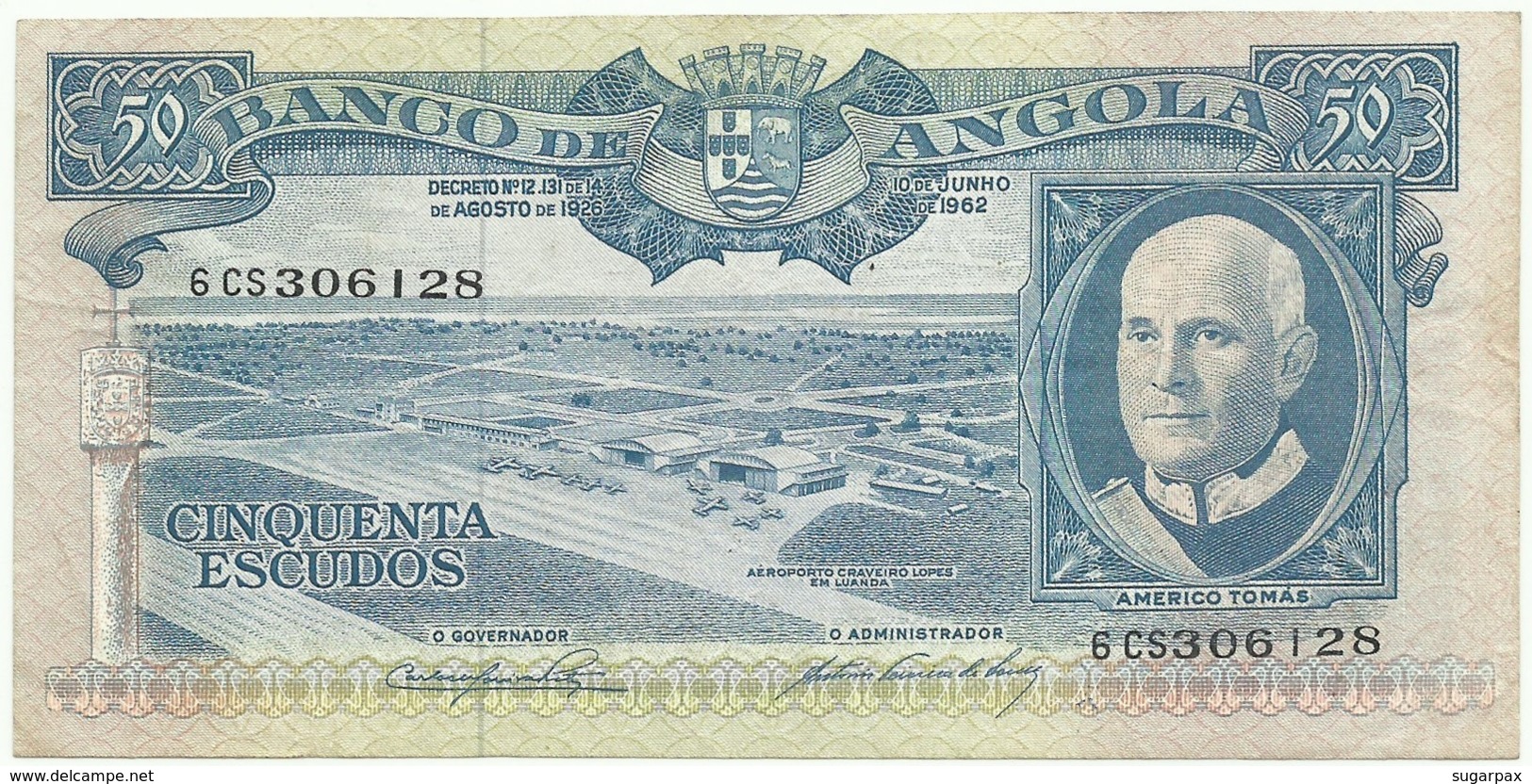 Angola - 50 Escudos - 10.06.1962 - Pick 93 - Série 6 CS - Américo Tomás - PORTUGAL - Angola