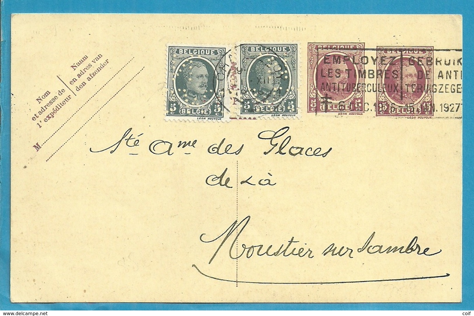 193 Op Entier Stempel CHARLEROY Met Firmaperforatie (perfin) "C.M.N." Van CHARBONNAGE DE MARCIENELLE-NORD - 1909-34