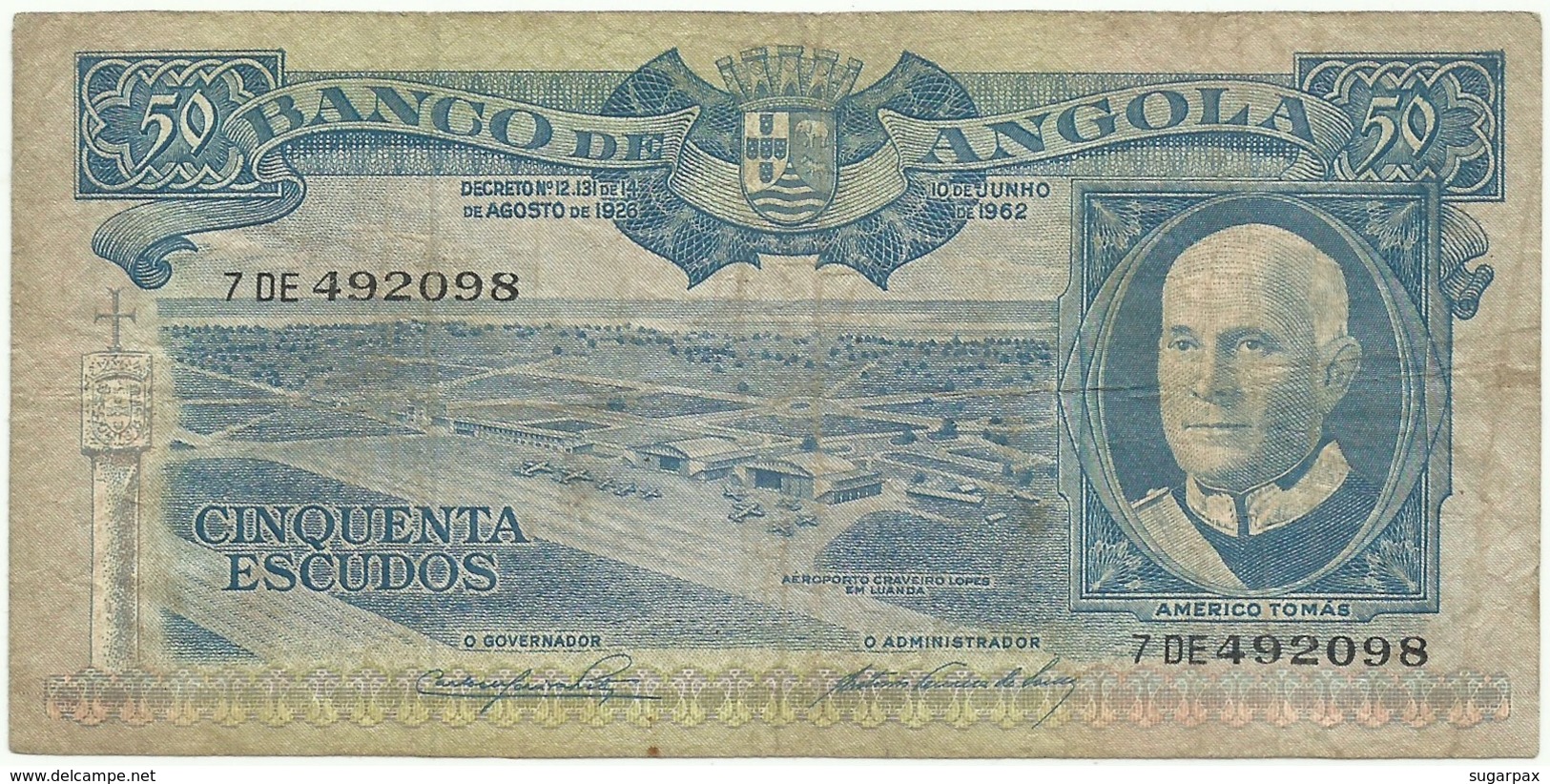 Angola - 50 Escudos - 10.06.1962 - Pick 93 - Série 7 DE - Américo Tomás - PORTUGAL - Angola