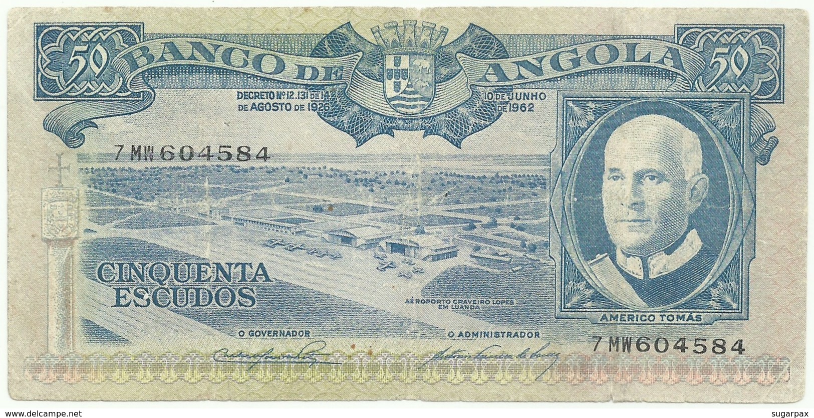 Angola - 50 Escudos - 10.06.1962 - Pick 93 - Série 7 MW - Américo Tomás - PORTUGAL - Angola