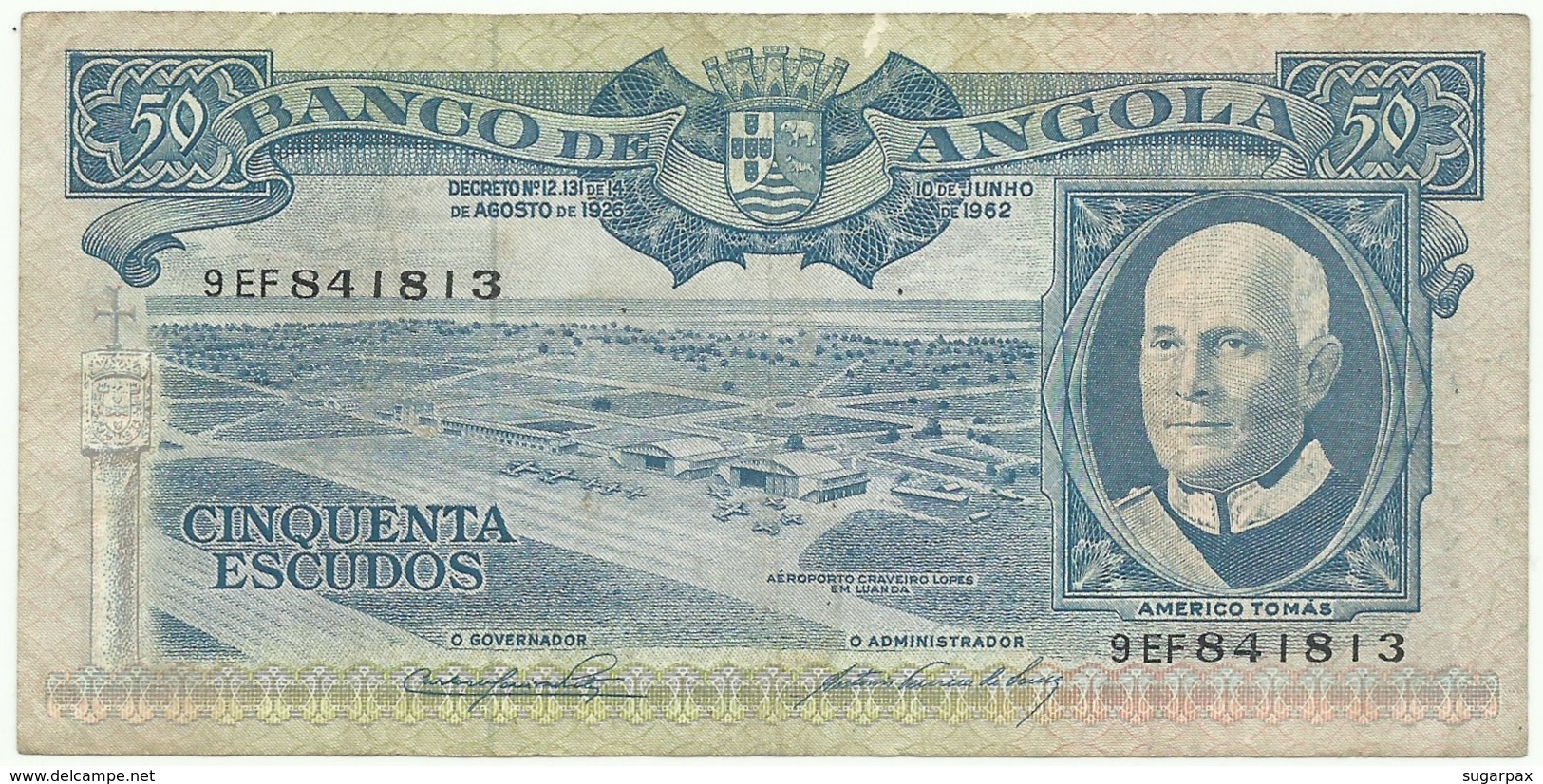 Angola - 50 Escudos - 10.06.1962 - Pick 93 - Série 9 EF - Américo Tomás - PORTUGAL - Angola