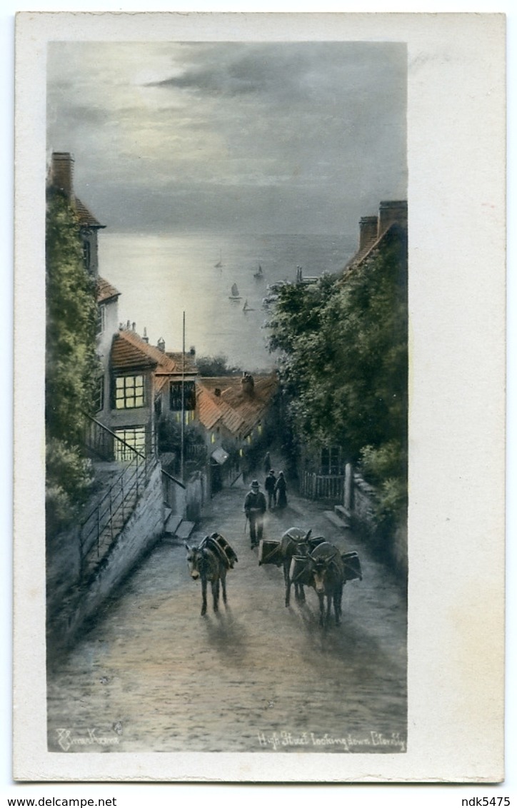 ARTIST : ELMER KEENE - HIGH STREET LOOKING DOWN CLOVELLY (HAND COLOURED) - Keene, Elmer