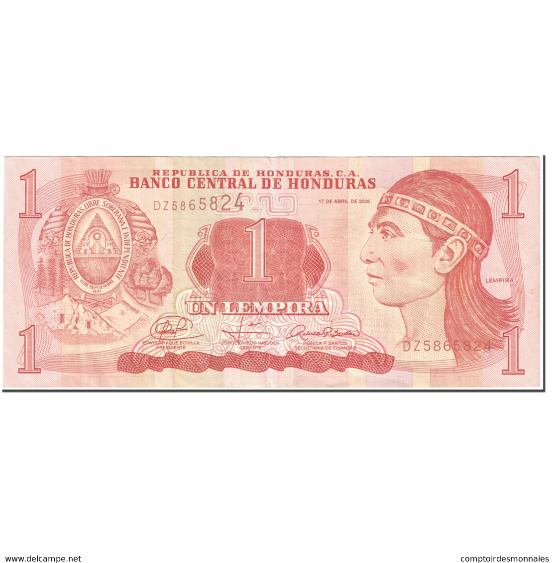 Billet, Honduras, 1 Lempira, 2008, 2008-04-17, KM:89a, TTB - Honduras