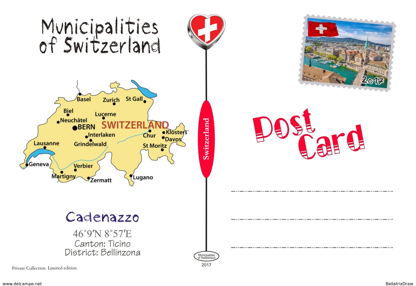 Postcard, REPRODUCTION, Municipalities Of Switzerland, Cadenazzo - Cartes Géographiques