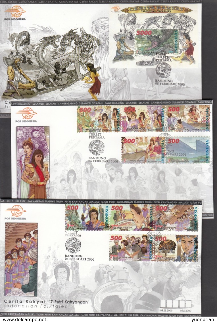 Indonesia 2000 Indonesian Folktales, Set Of 4 + S/S FDC, Good Condition. - Indonesia