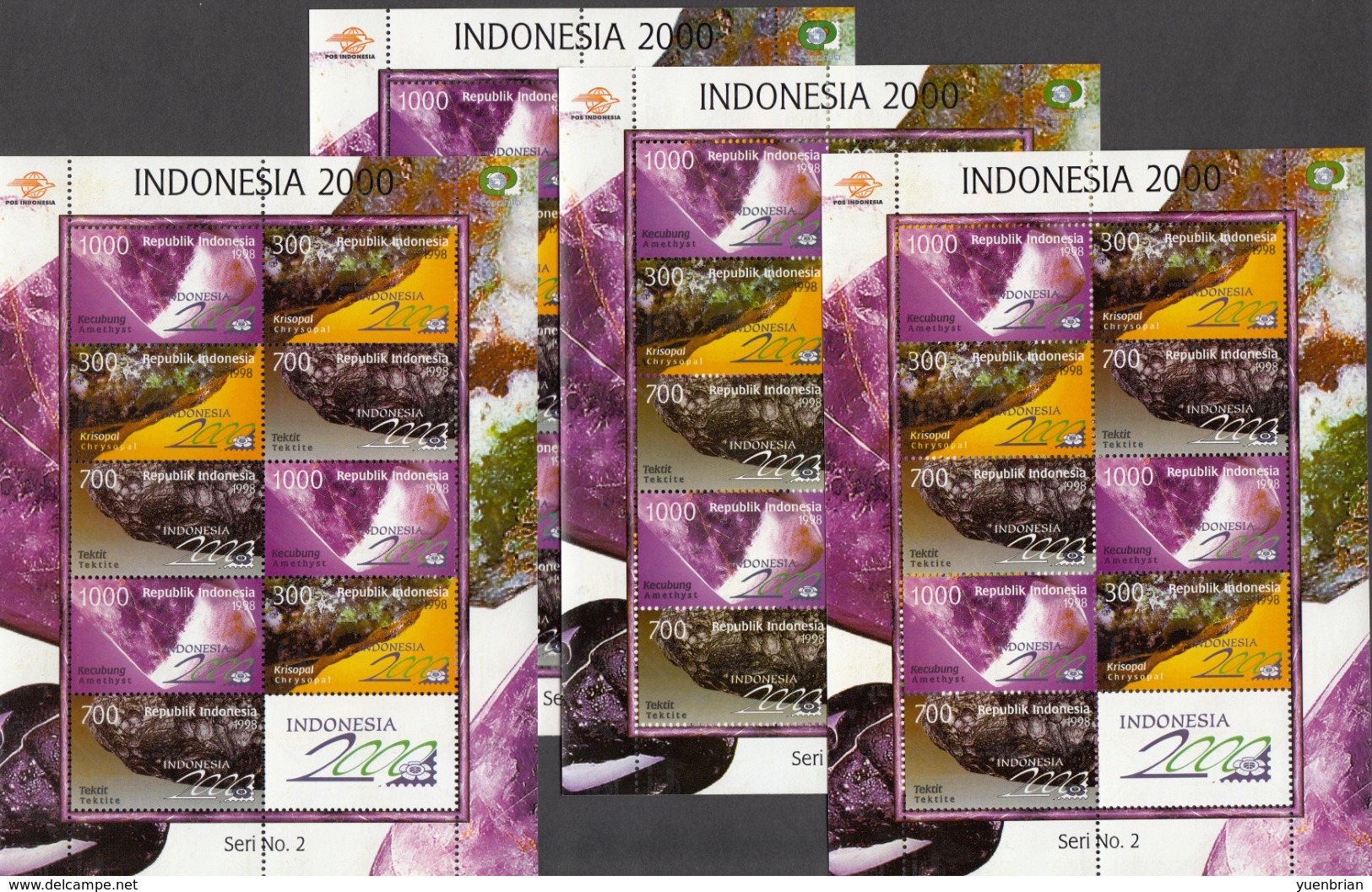Indonesia, 1998, Gem Stone, 4x Stamp Set Of 3v + 4x S/S + 4x M/S, MNH** - Indonesien