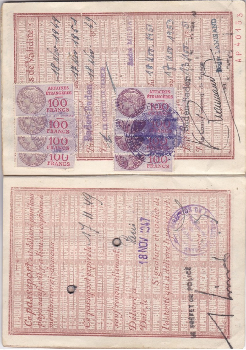 3 PASSEPORTS  ayant VOYAGES ,timbres fiscaux et surement consulaires (méme famille) A VOIR VRAIMENT (lot 214)