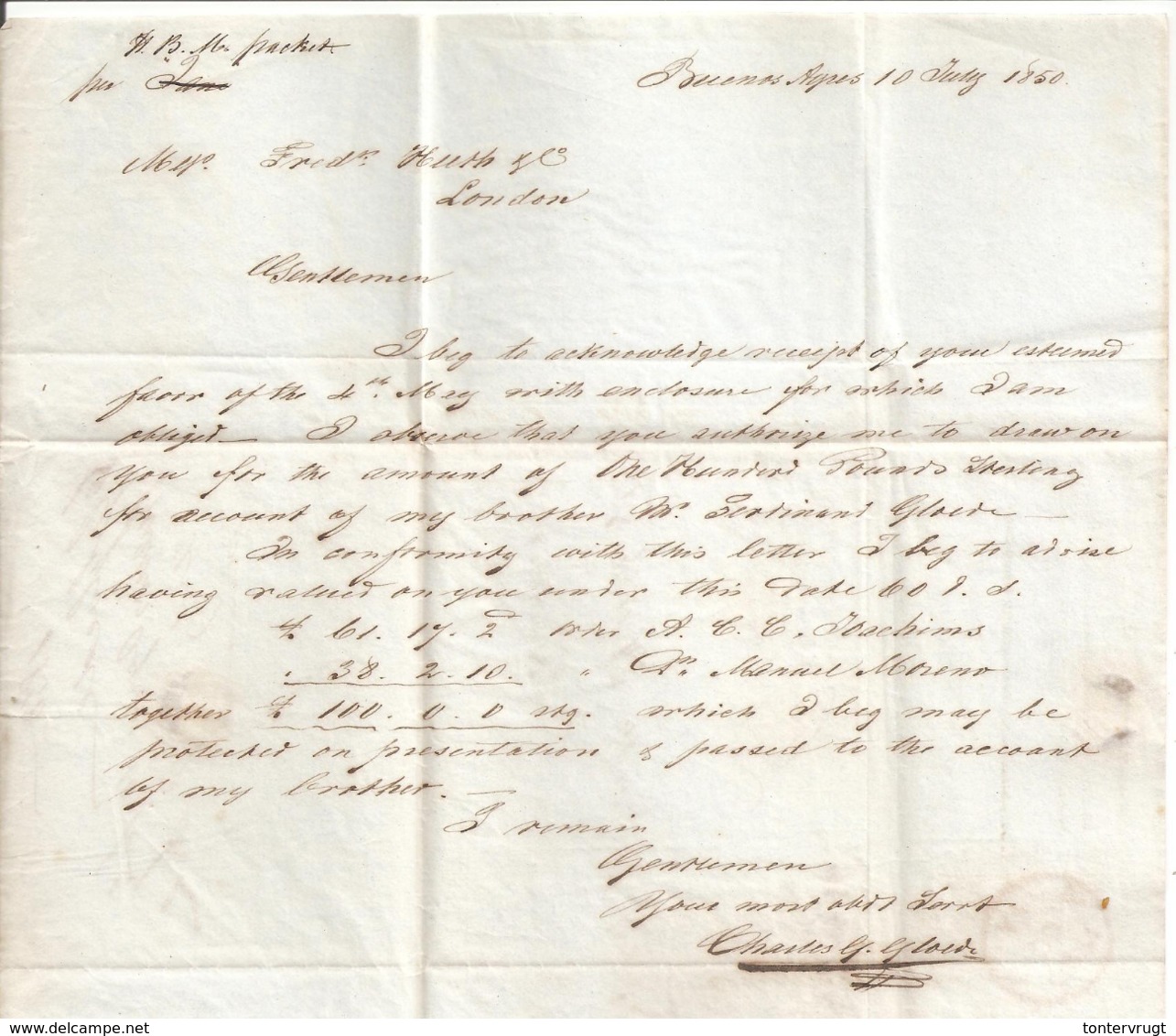 Buenos Aires10.7.1850>London. British Packet. Poste Maritieme - Préphilatélie